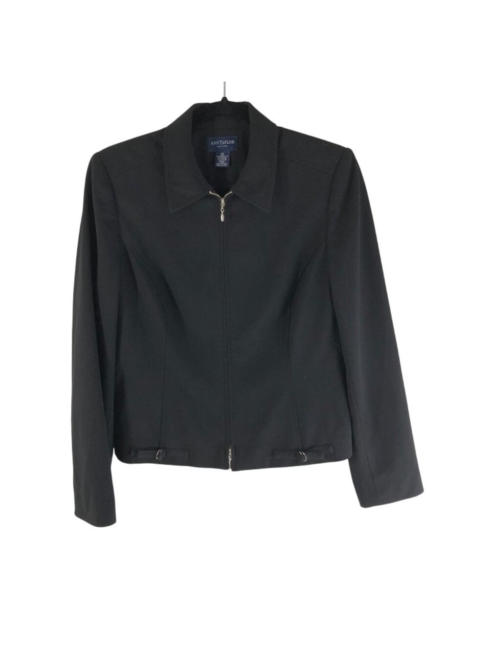 Ann Taylor Womens Jacket Full Zip Cinch Waist Stretch Lined Black 6P